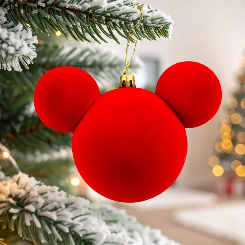 Esfera Navideña De Terciopelo, Mickey, Color Rojo 2