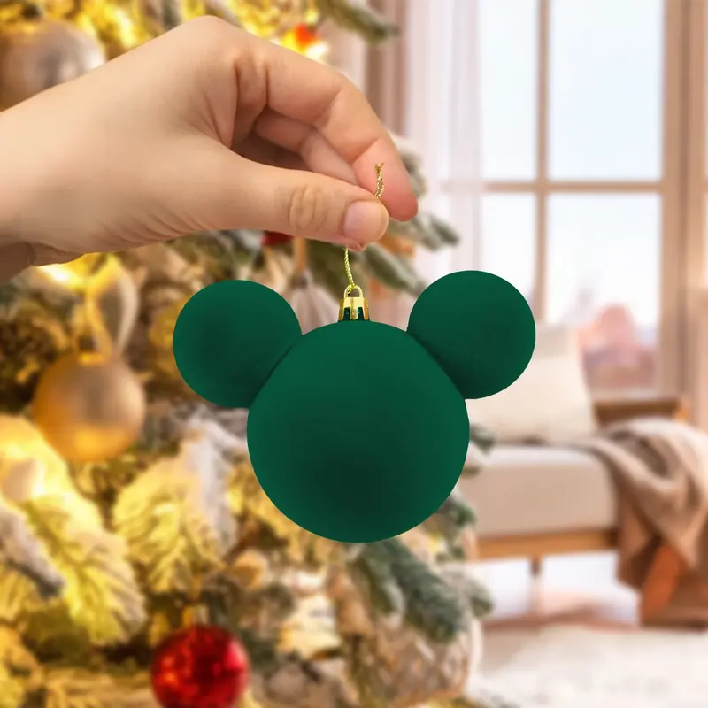 Esfera Navideña De Terciopelo, Mickey, Color Verde 1