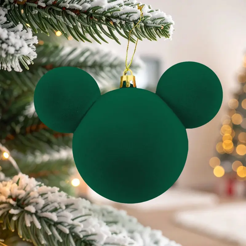 Esfera Navideña De Terciopelo, Mickey, Color Verde 2