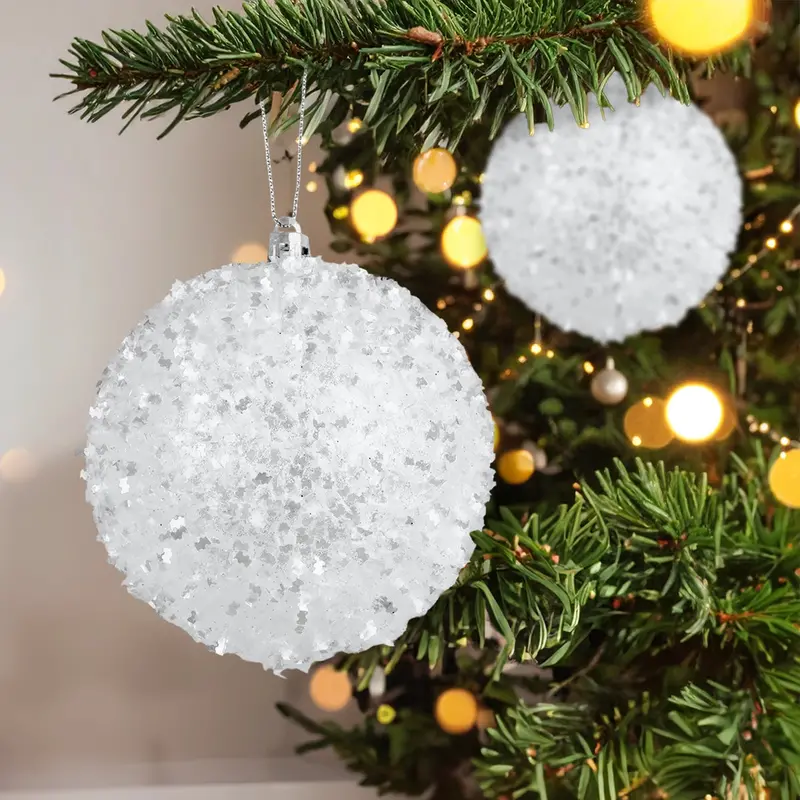 Esfera Navideña De Tinsel, Color Blanco, 2 Pzas 1
