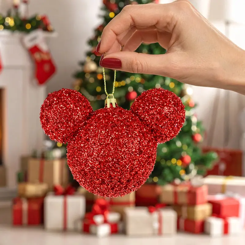 Esfera Navideña De Tinsel, Mickey, Color Rojo 1