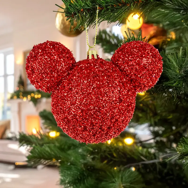 Esfera Navideña De Tinsel, Mickey, Color Rojo 2