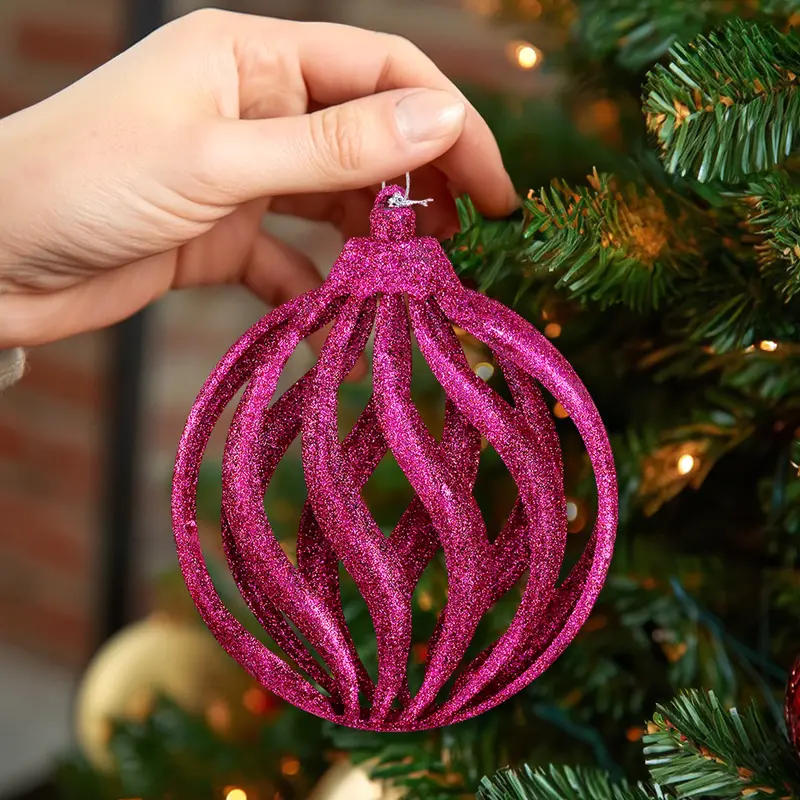 Esfera Navideña, Glitter, Color Fucsia, 17 Cm 1