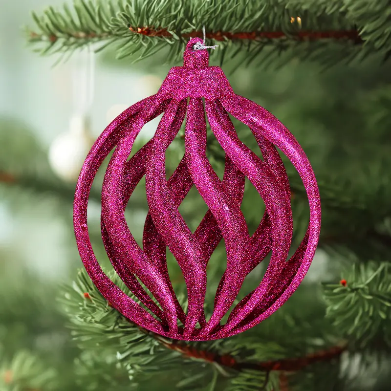 Esfera Navideña, Glitter, Color Fucsia, 17 Cm 2