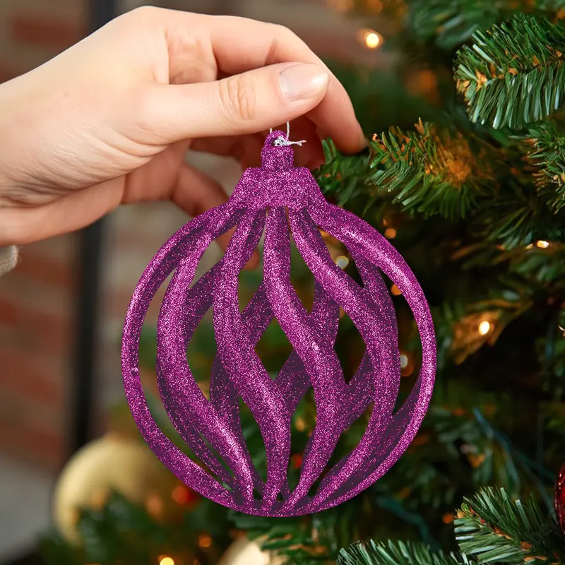 Esfera Navideña, Glitter, Color Morado, 17 Cm 1