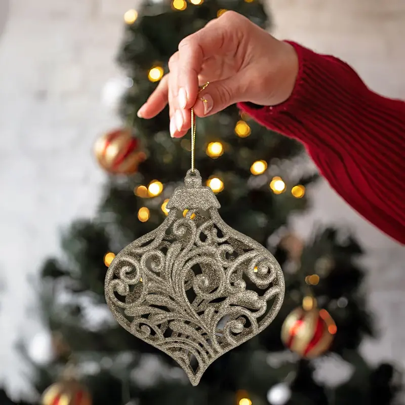 Esfera Ornamento Navideño Con Glitter, Color Café, 17 Cm 1