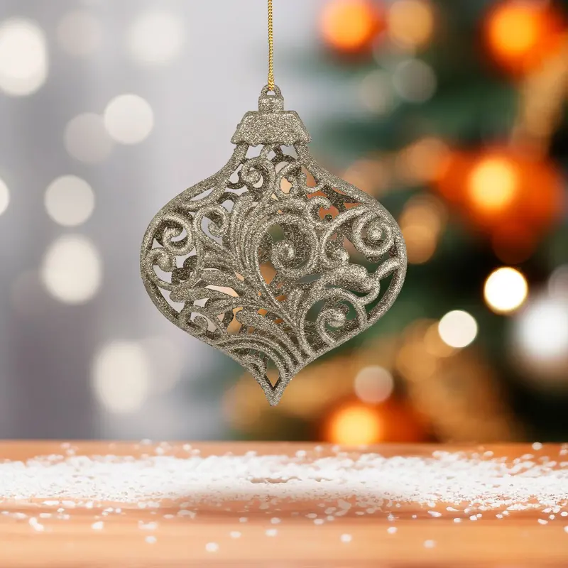Esfera Ornamento Navideño Con Glitter, Color Café, 17 Cm 2