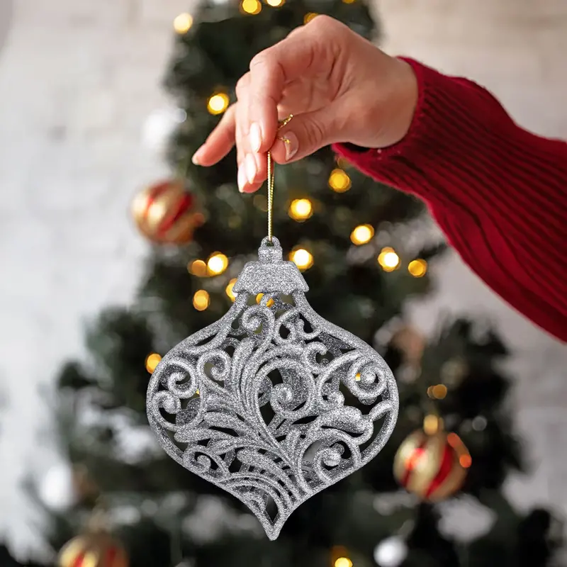 Esfera Ornamento Navideño Con Glitter, Color Plata, 17 Cm 1