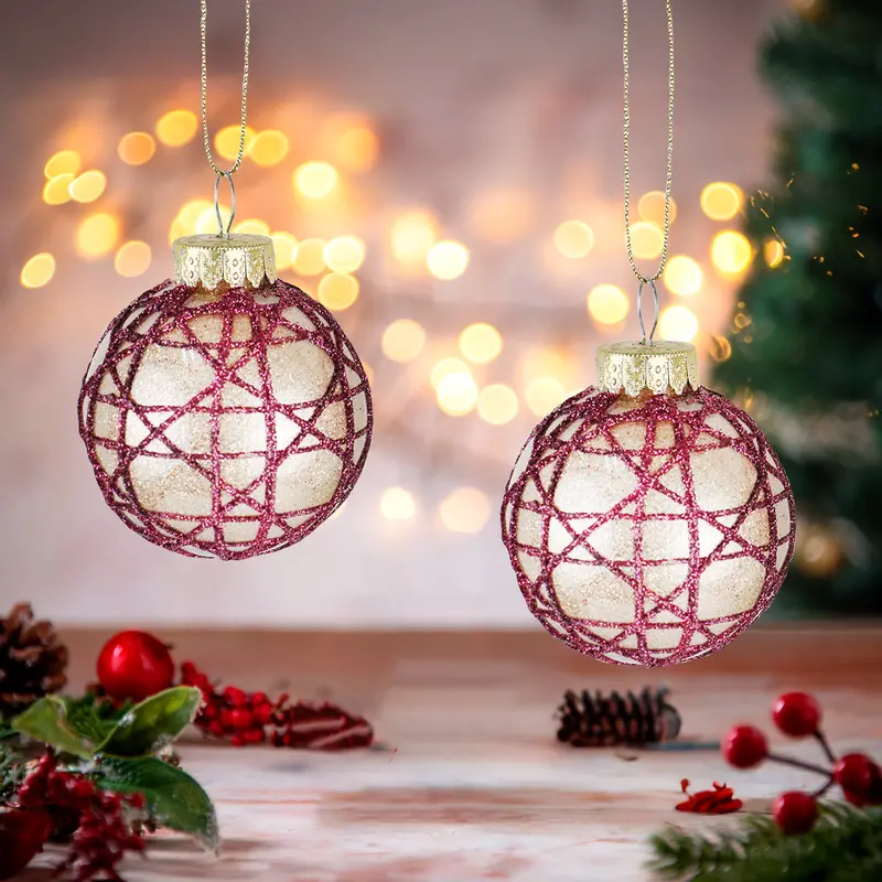 Esferas Navideñas Brillantes Con Diseño En Glitter Vino, 2 Pzas 1