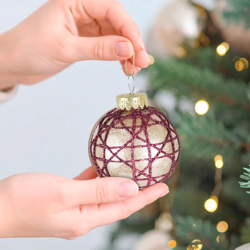 Esferas Navideñas Brillantes Con Diseño En Glitter Vino, 2 Pzas 2