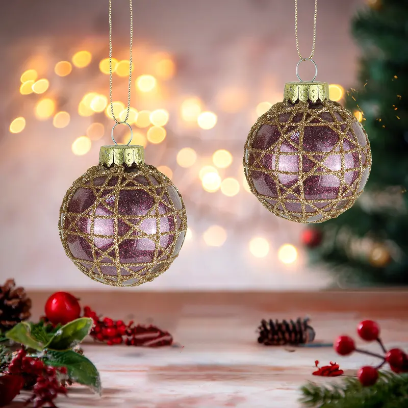 Esferas Navideñas Con Diseño En Glitter, 2 Pzas 1