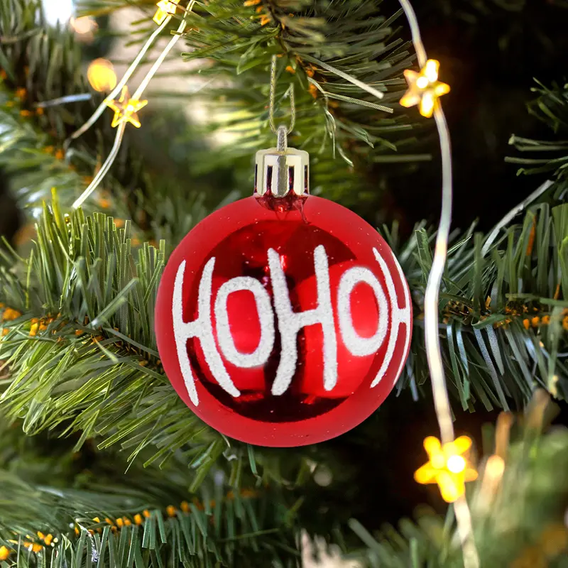 Esferas Navideñas Con Diseño "Hohoho", Color Rojo, 4 Pzas 1