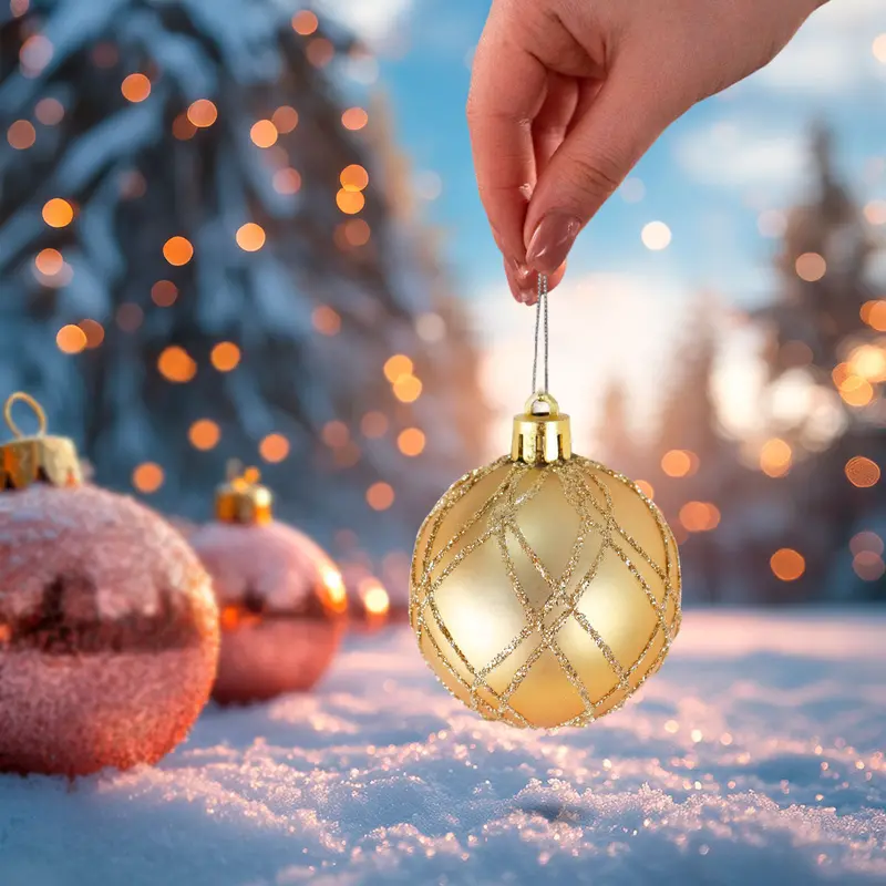 Esferas Navideñas Con Glitter, Color Dorado, 2 Pzas 1