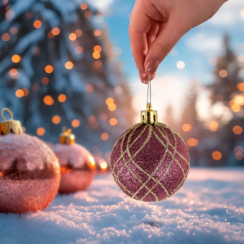 Esferas Navideñas Con Glitter, Color Vino, 2 Pzas 2