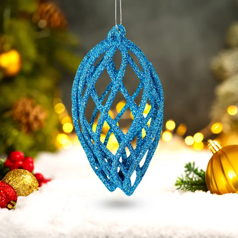 Esferas Navideñas Con Glitter, Forma Lágrima, Color Azul, 2 Pzas 1