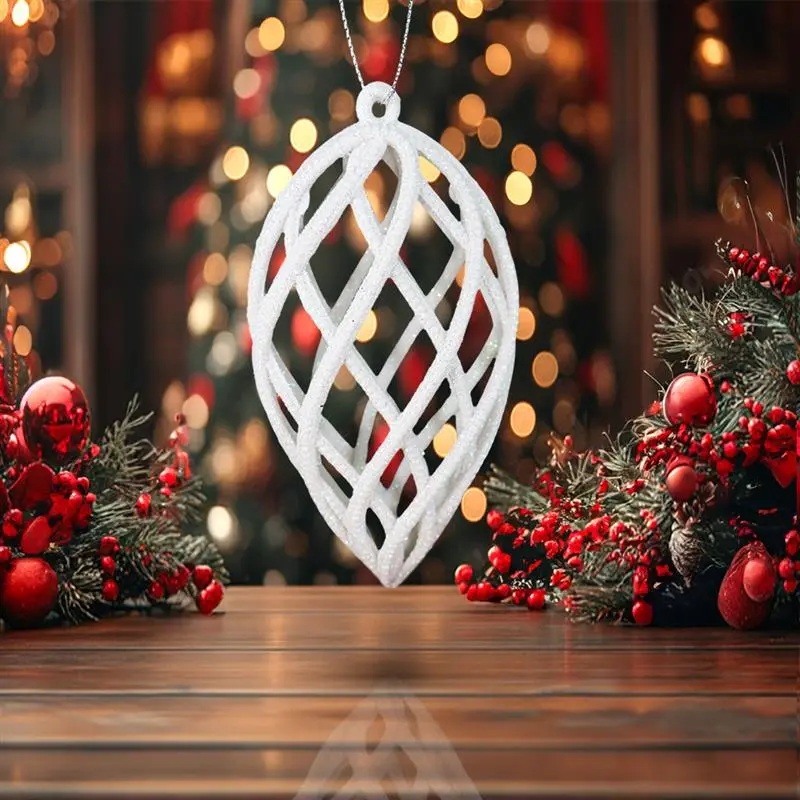 Esferas Navideñas Con Glitter, Forma Lágrima, Color Blanco, 2 Pzas 1