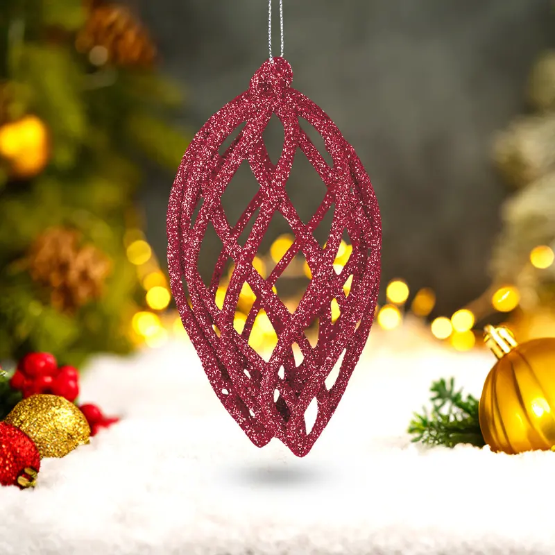 Esferas Navideñas Con Glitter, Forma Lágrima, Color Fucsia, 2 Pzas 1