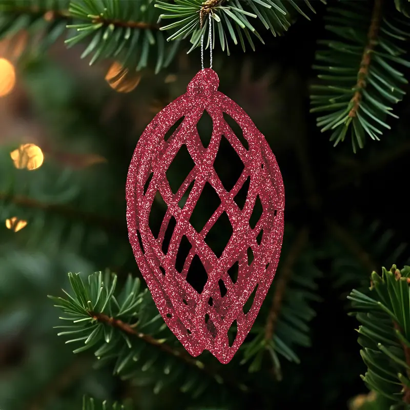Esferas Navideñas Con Glitter, Forma Lágrima, Color Fucsia, 2 Pzas 2