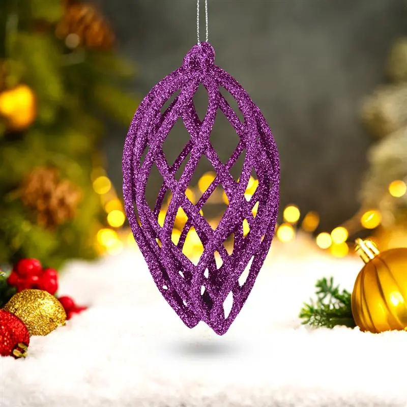 Esferas Navideñas Con Glitter, Forma Lágrima, Color Morado, 2 Pzas 1