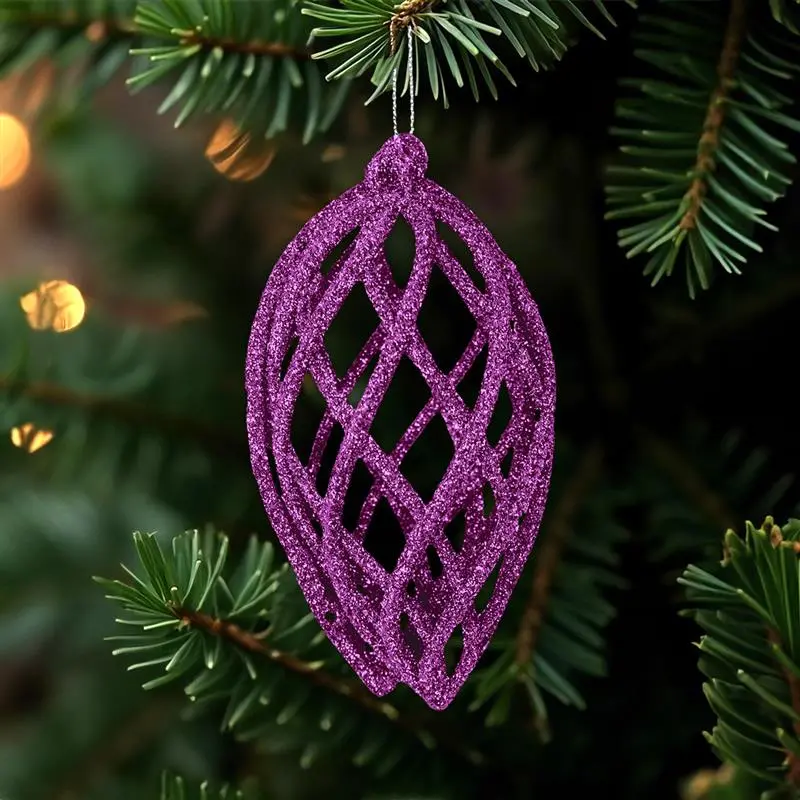 Esferas Navideñas Con Glitter, Forma Lágrima, Color Morado, 2 Pzas 2
