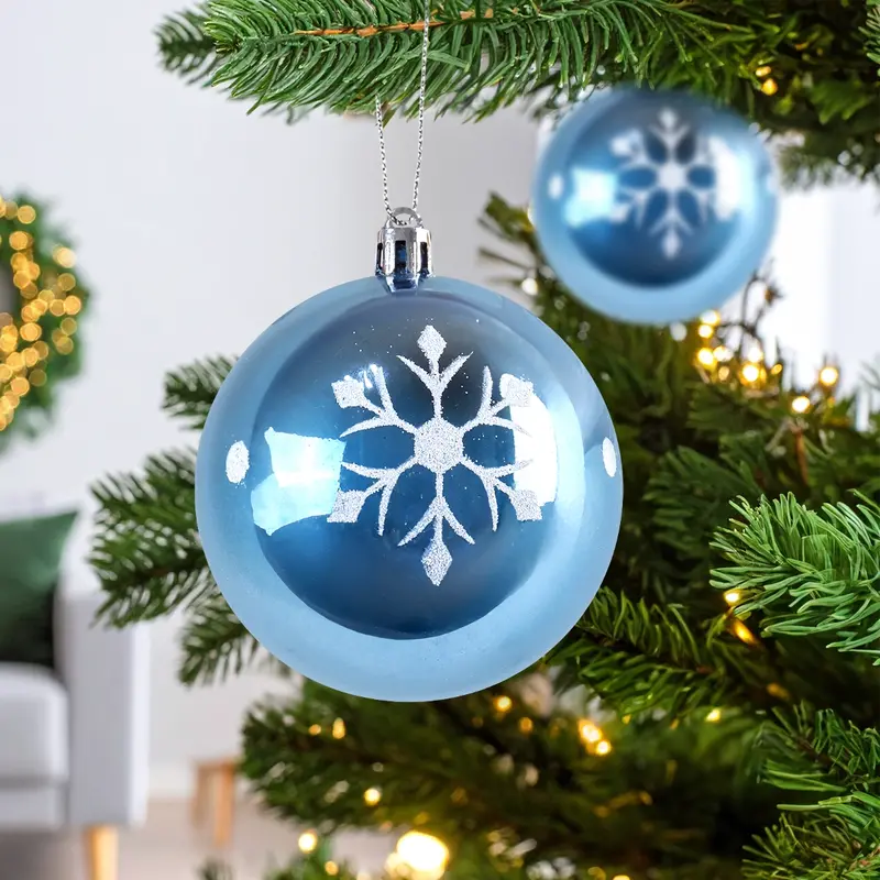 Esferas Navideñas, Diseño Copo De Nieve, Color Azul 1