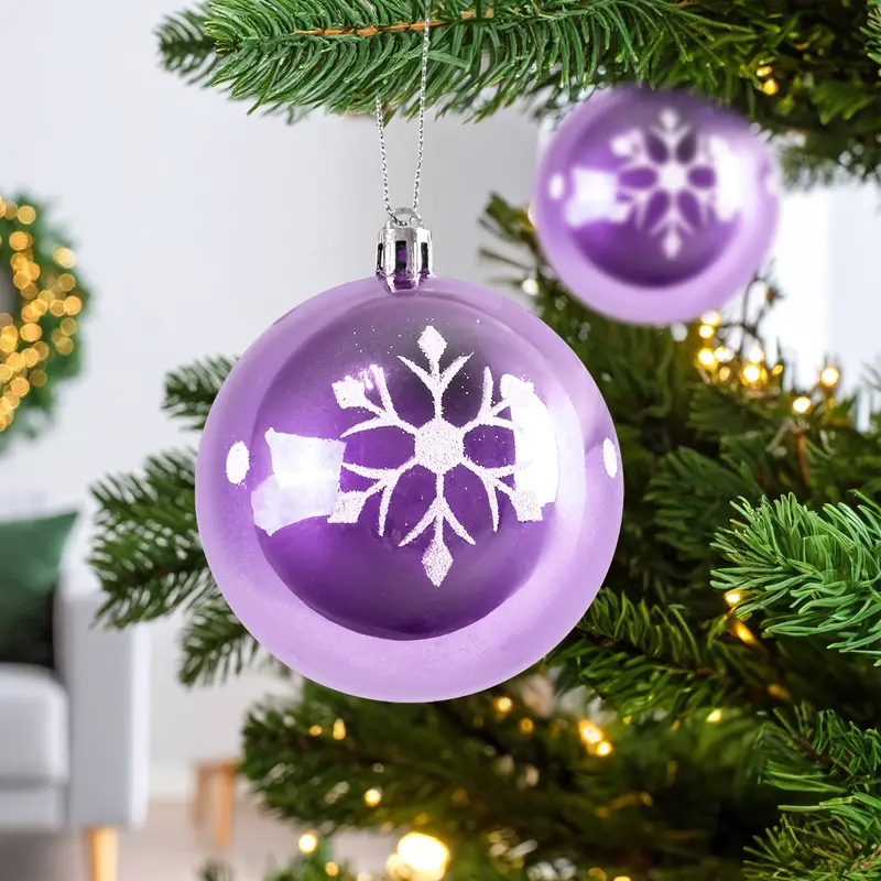 Esferas Navideñas, Diseño Copo De Nieve, Color Morado 1