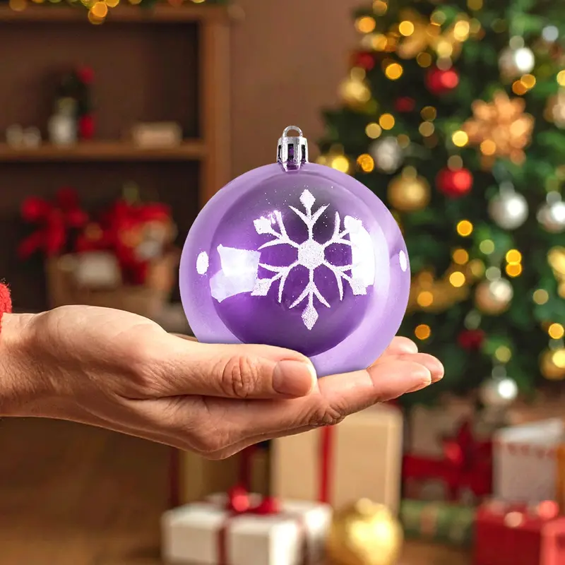 Esferas Navideñas, Diseño Copo De Nieve, Color Morado 2