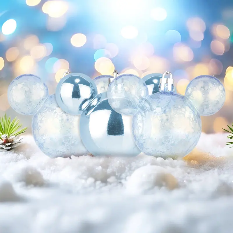 Esferas Navideñas En Forma De Mickey, 3 Pzas, Color Azul 1
