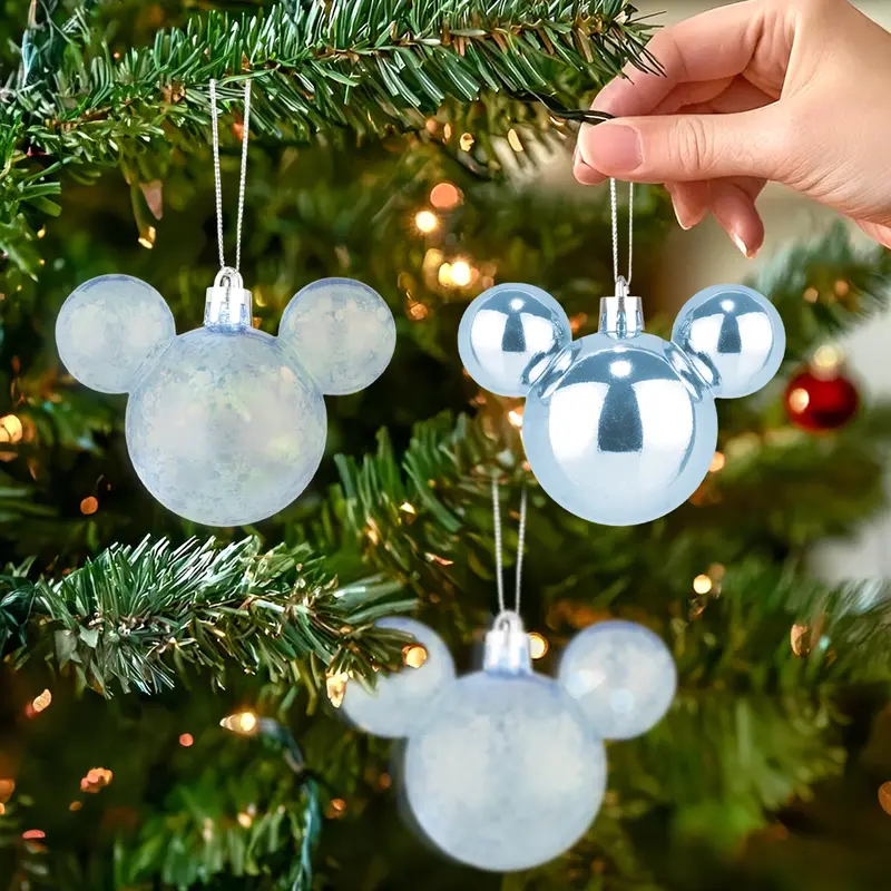 Esferas Navideñas En Forma De Mickey, 3 Pzas, Color Azul 2