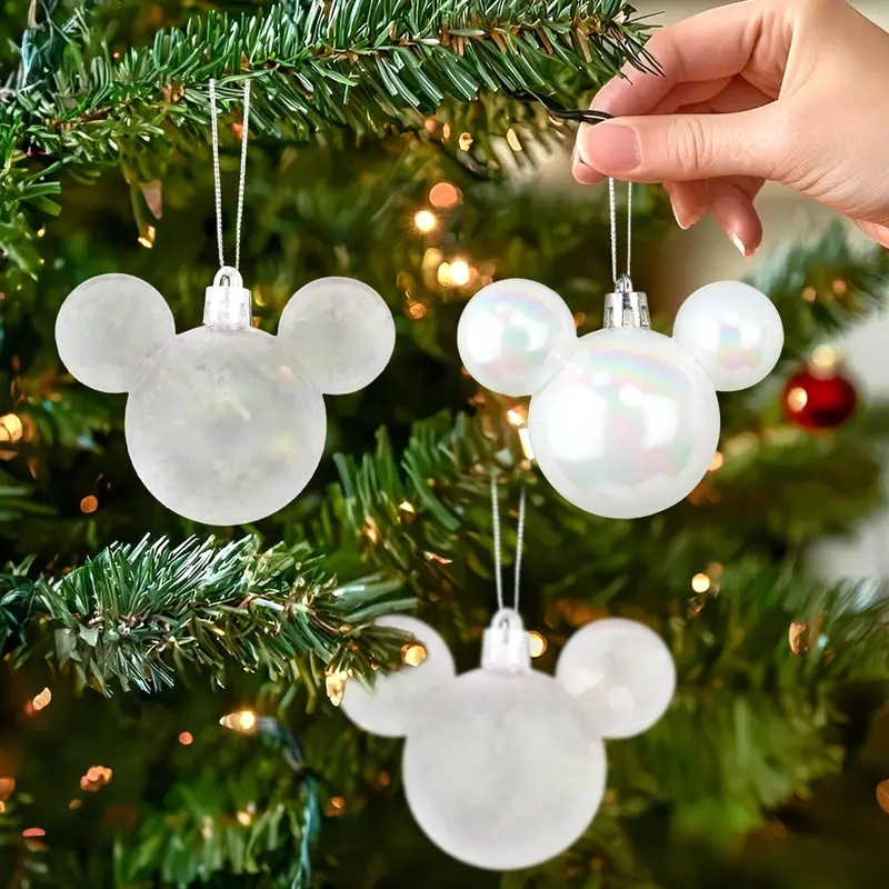 Esferas Navideñas En Forma De Mickey, 3 Pzas, Color Blanco 2