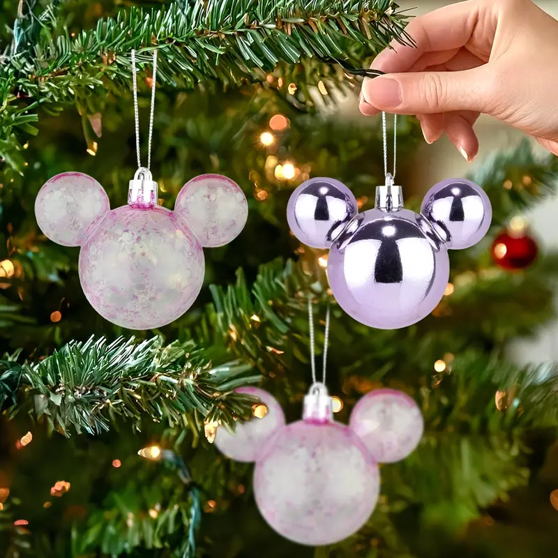 Esferas Navideñas En Forma De Mickey, 3 Pzas, Color Lila 2