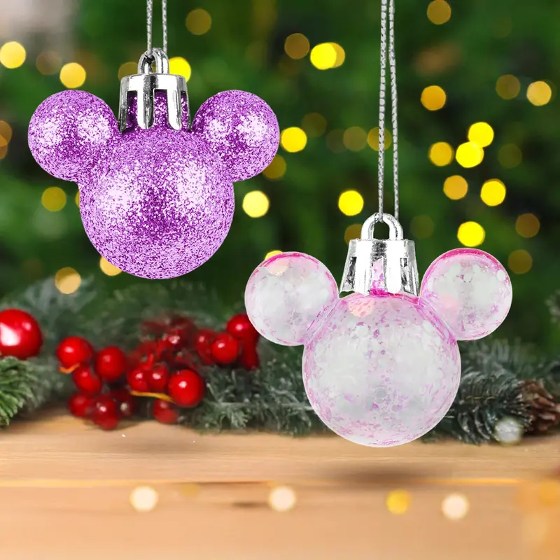 Esferas Navideñas En Forma De Mickey, 8 Pzas, Color Morado 1