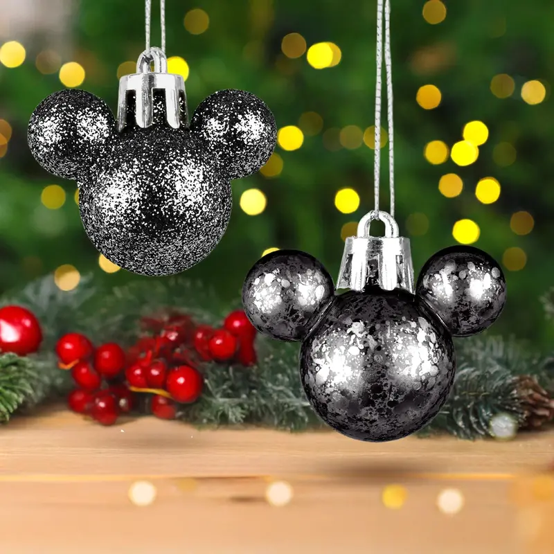Esferas Navideñas En Forma De Mickey, 8 Pzas, Color Negro 1