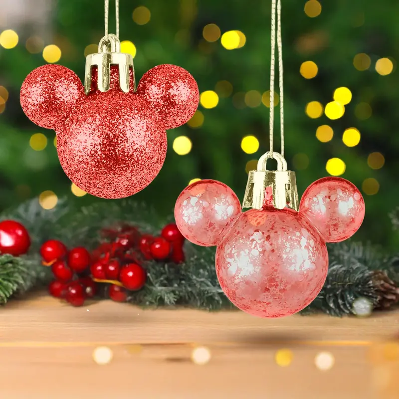 Esferas Navideñas En Forma De Mickey, 8 Pzas, Color Rojo 1