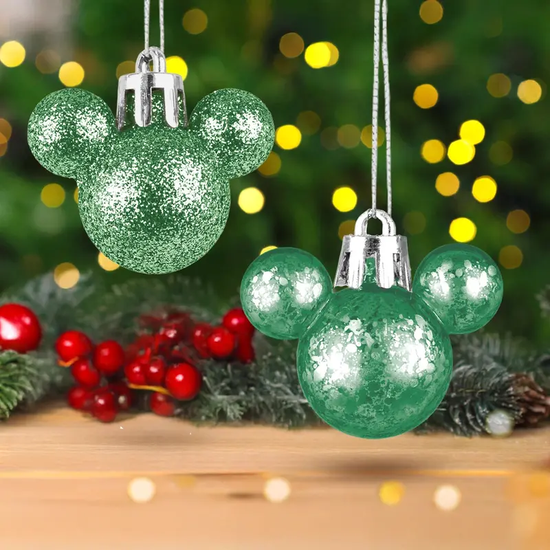 Esferas Navideñas En Forma De Mickey, 8 Pzas, Color Verde 1