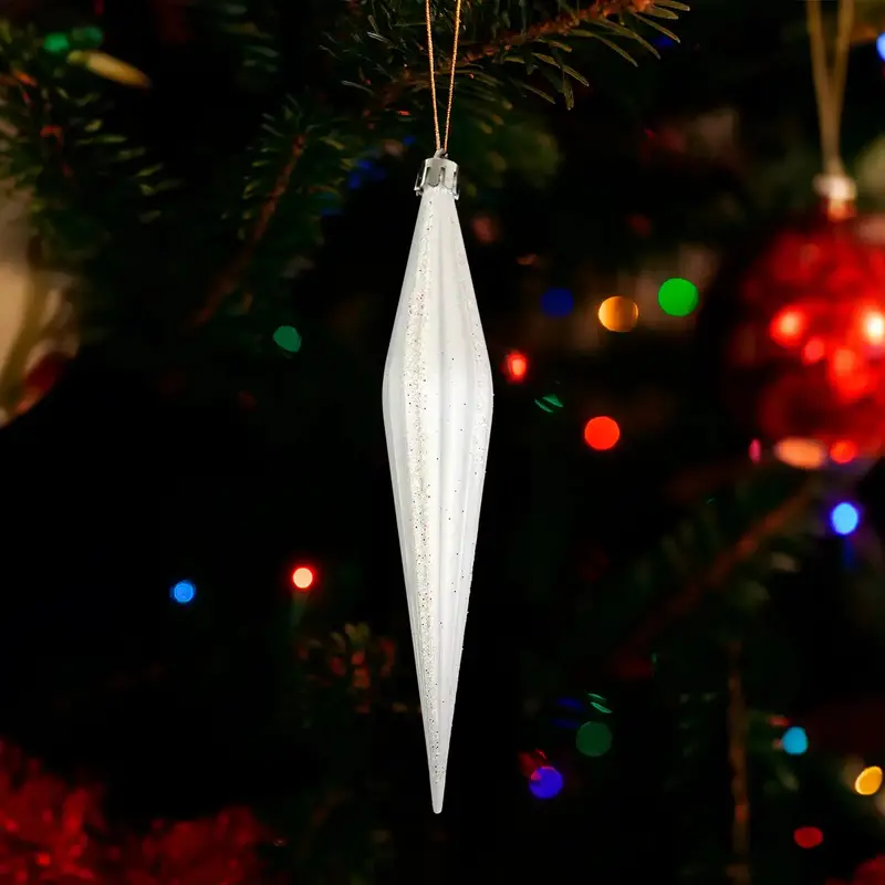 Esferas Navideñas, Forma Diamante Largo, Color Blanco, 2 Pzas 1