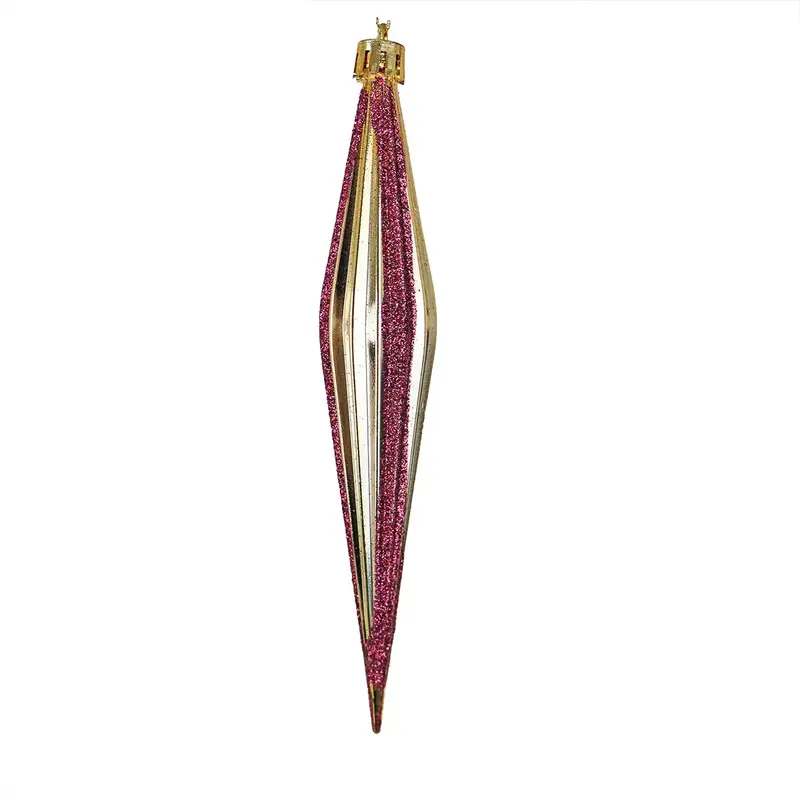 Esferas Navideñas, Forma Diamante Largo, Color Dorado Con Glitter, 2 Pzas 2