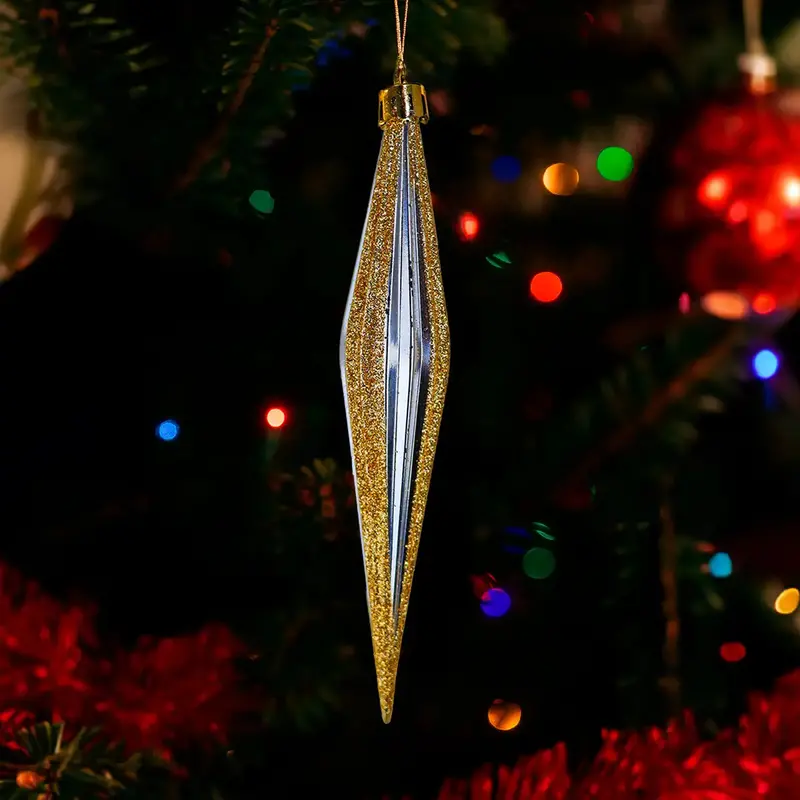 Esferas Navideñas, Forma Diamante Largo, Color Oro, 2 Pzas 1