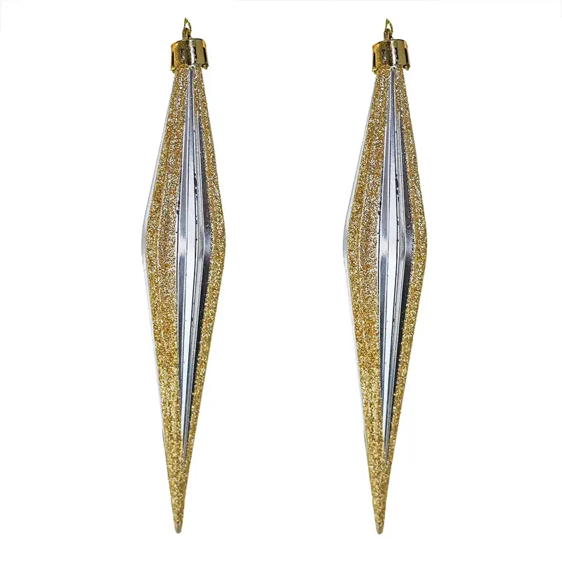 Esferas Navideñas, Forma Diamante Largo, Color Oro, 2 Pzas 2