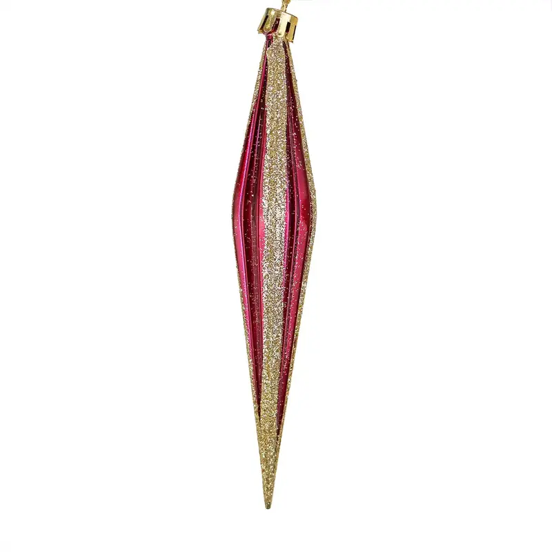 Esferas Navideñas, Forma Diamante Largo, Color Vino Con Glitter, 2 Pzas 2