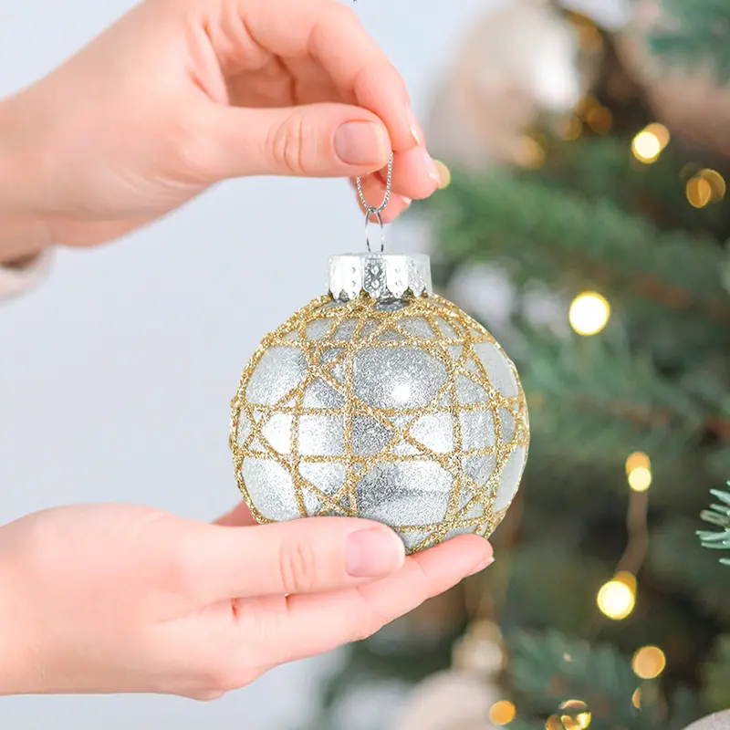 Esferas Navideñas Plata Con Diseño En Glitter, 2 Pzas 2