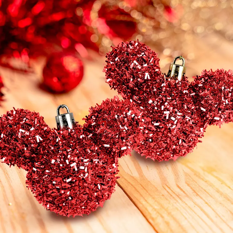 Esferas Tinsel De Mickey, 2 Pzas, Color Rojo 1