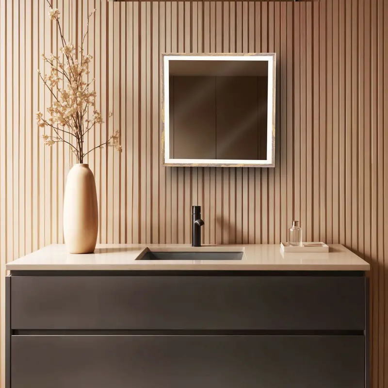 Espejo De Pared Con Marco Color Café Con Beige 1