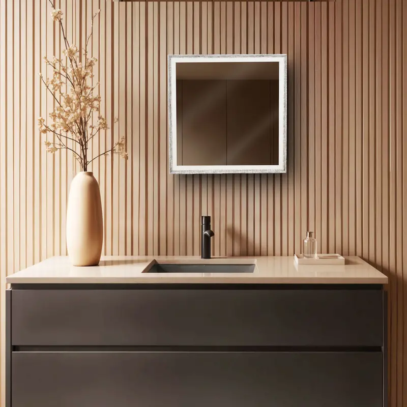 Espejo De Pared Con Marco Color Gris Con Beige 1