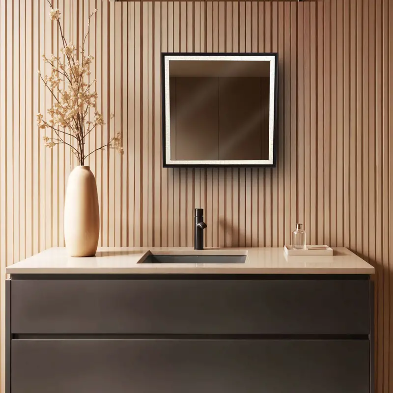 Espejo De Pared Con Marco Color Negro Con Beige 1