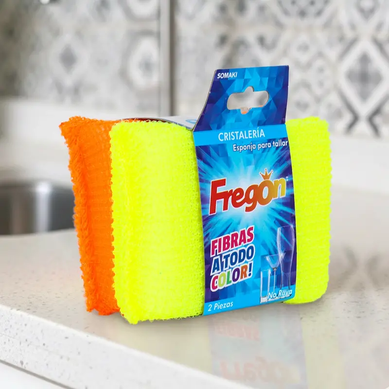 Esponja Para Cristalería, Fregón, Amarillo Y Naranja, 2 Pzas 1