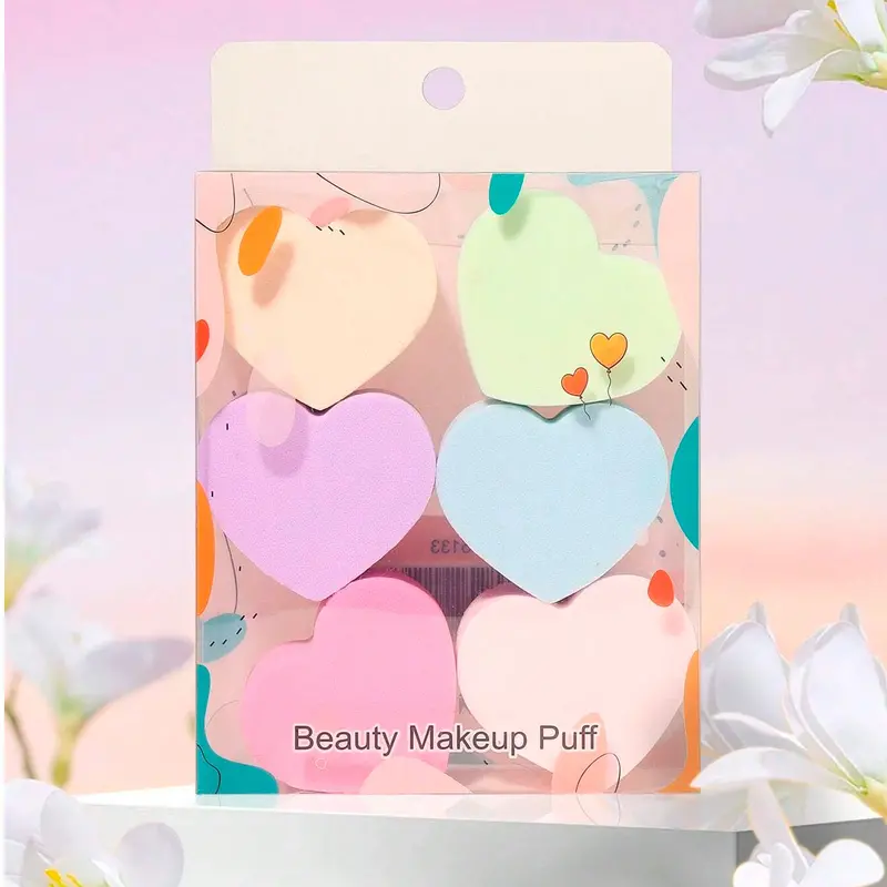 Esponjas De Maquillaje En Forma De Corazón, 6 Pzas, Colores 1