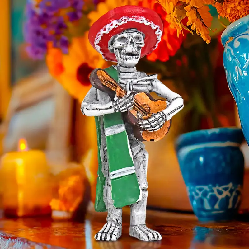 Esqueleto De Guitarrista, Figura De Cerámica, Color Rojo 1