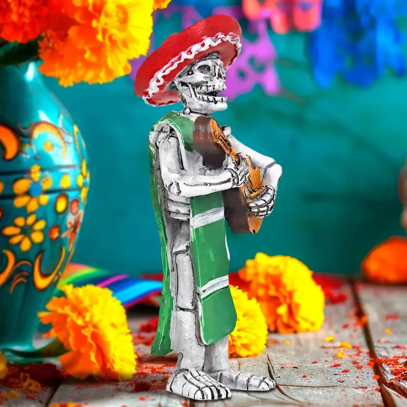 Esqueleto De Guitarrista, Figura De Cerámica, Color Rojo 2