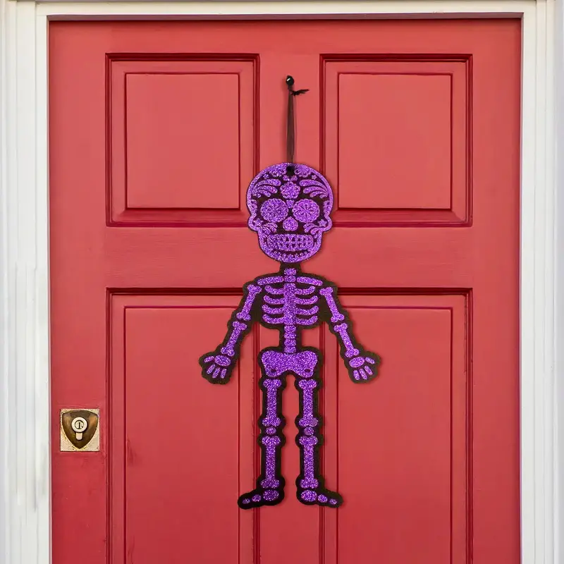 Esqueleto, Decoración Colgante Con Glitter, Color Morado 2